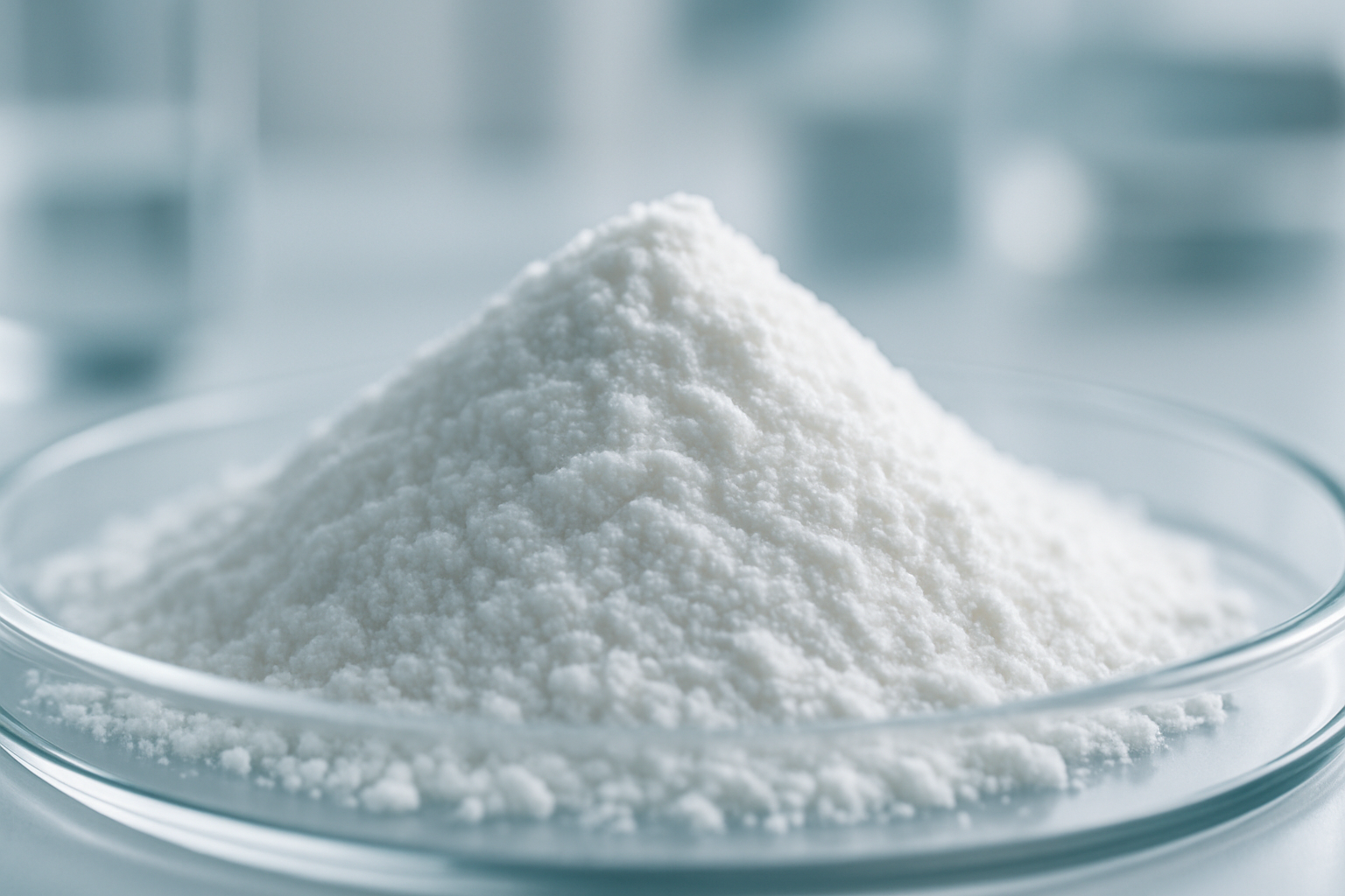 Peptide research materials arranged on a lab bench under soft light.