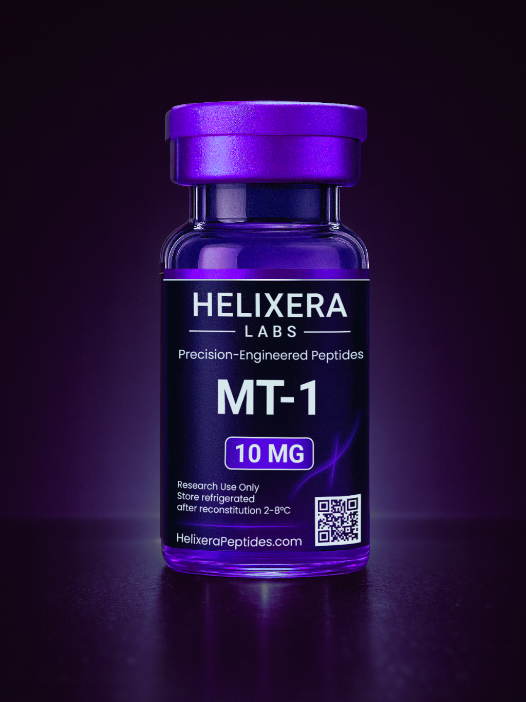 Helixera Labs MT-1 peptide supplement bottle on a dark background