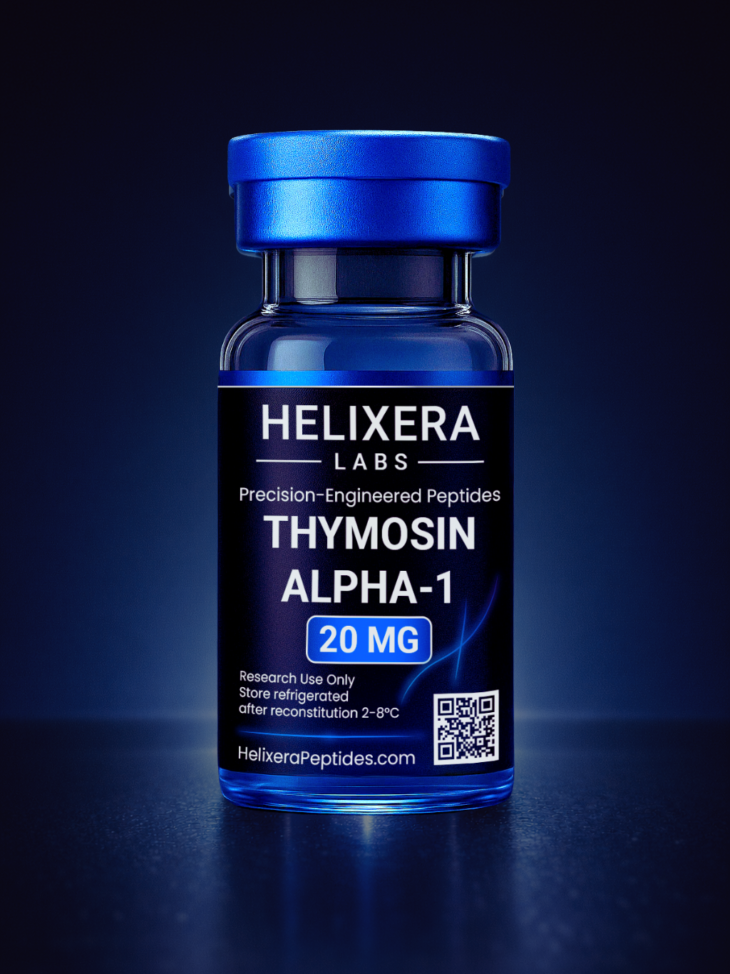 Helixera Labs Thymosin Alpha-1 supplement bottle on a dark background