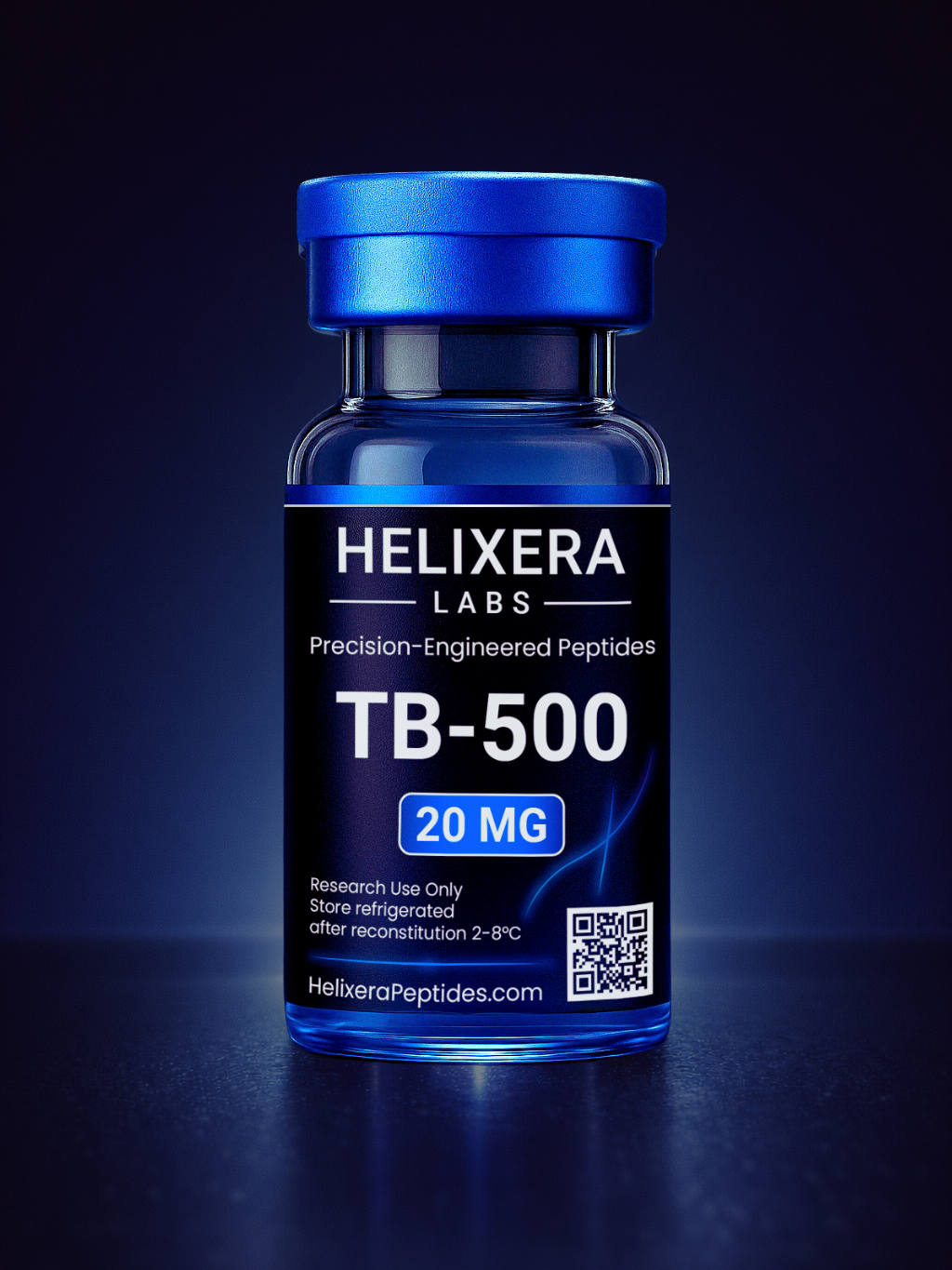 Helixera Labs TB-500 peptide supplement bottle on a dark background