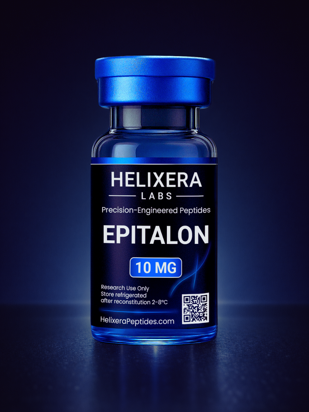 Helixera Labs Epitalon supplement bottle on a dark background